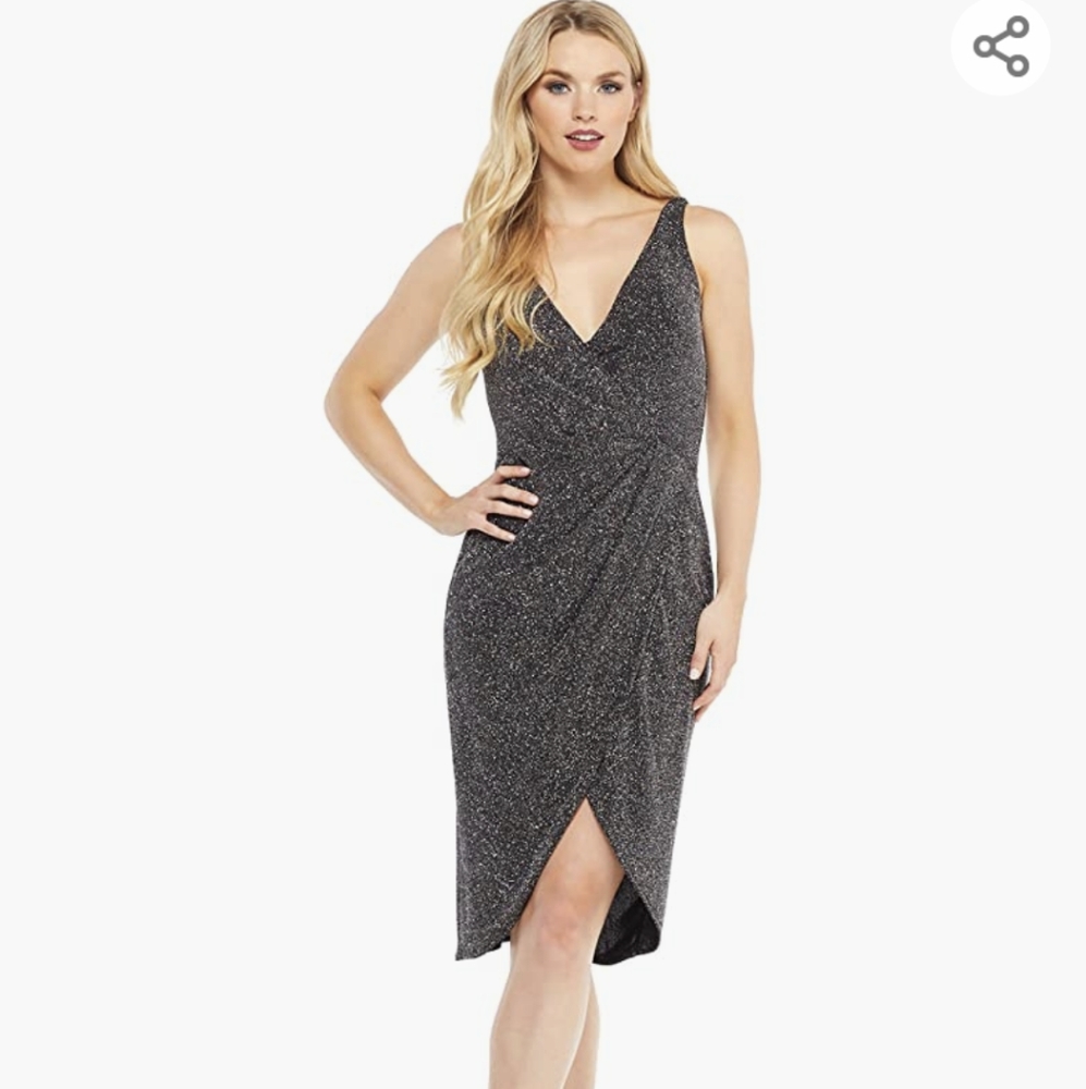NWT Black-Multi Glitter Draped Front Cocktail Dress
